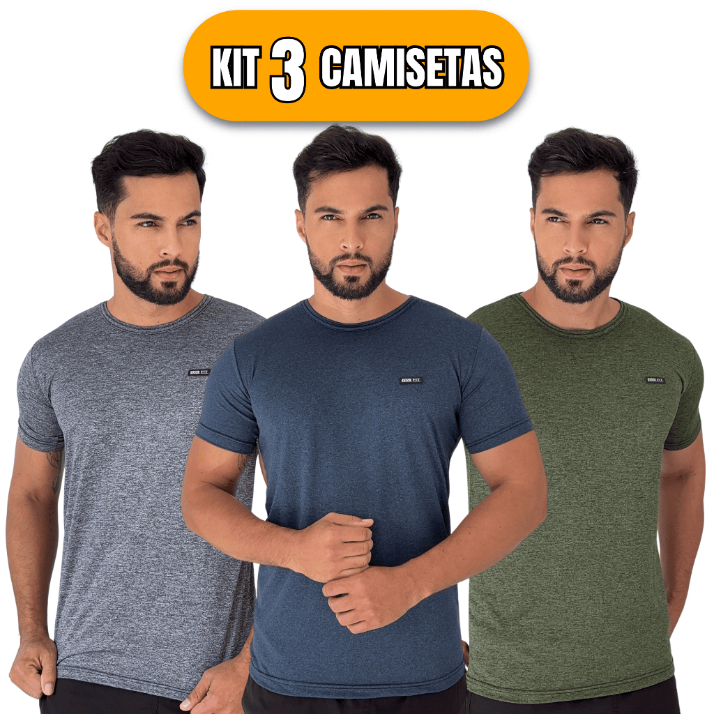 Kit 3 Camisas Masculinas Dry fit Camiseta Manga Curta Masculino Gola Redonda Blusa Academia Malha