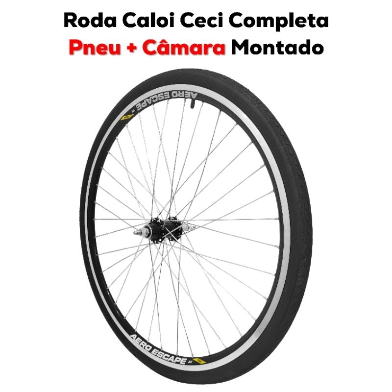 Roda Aero Caloi Ceci 26x1.3/8 Cubo Rolamentado Freio V-Brake Completa Com Pneu + Câmara Montado