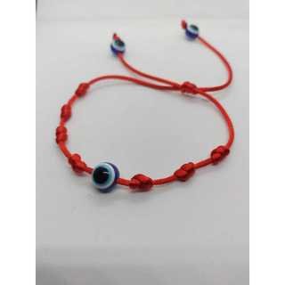 Pulseira 7 nós com olho grego, vermelha, proteção, energia negativa, olho gordo, adulto e criança, ajustável ao braço