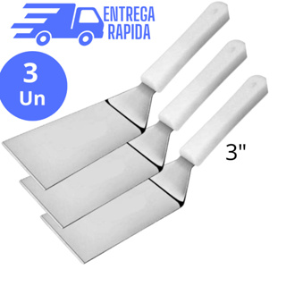 Kit 3 Espátula Chapeiro Profissional  Curva em Aço Inox 3 polegadas- Cozinha Burger Churrasco em Oferta na Shopee