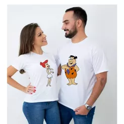 KIT CAMISETA E BABY LOOK NAMORADOS OS FLINTSTONES, FRED E VILMA