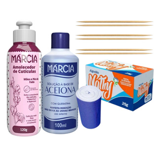 Kit De Unha Acetona + Algodão + 6 Palitos + Amolecedor De Cutículas Manicure Pedicure em Oferta na Shopee