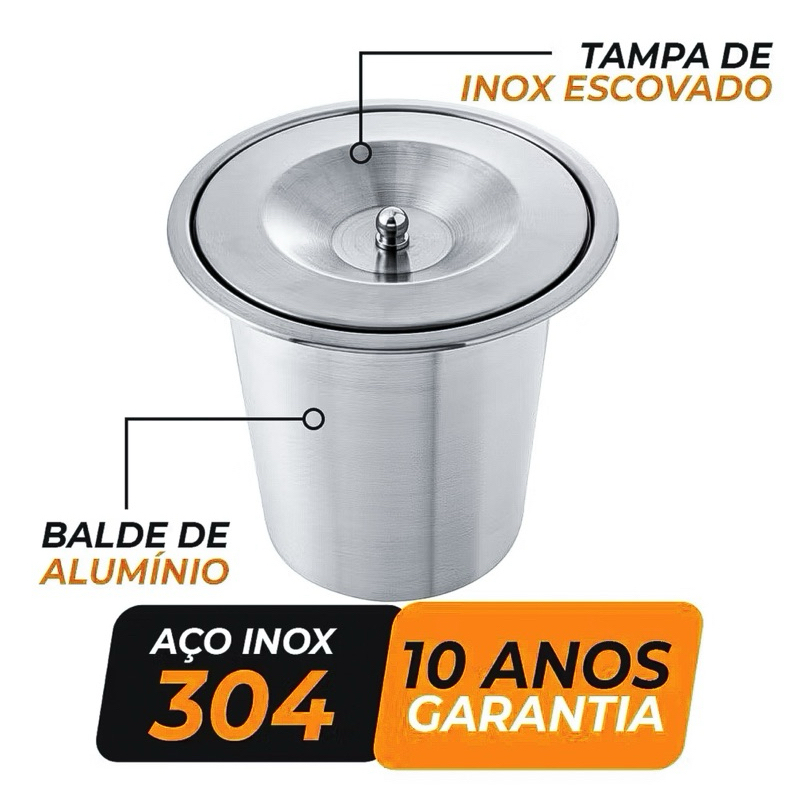 Lixeira Pia Cozinha Embutir Granito Inox Polido ou Escovado Aluminio Luxo 5 litros