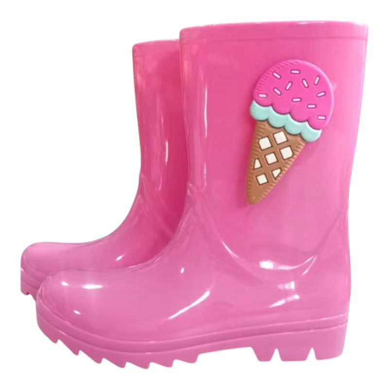 Galocha Bota de Chuva Menina Sorvetão Leve Confortável Antiderrapante Cano Alto Infantil Impermeável Sorvete Estiloso