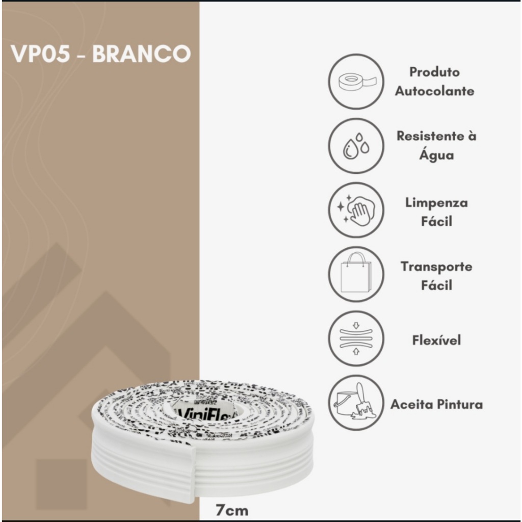 Rodapé 7Cm Eva 5M Flexível Autocolante Moldura Parede Frisado Liso Á Prova D`àgua