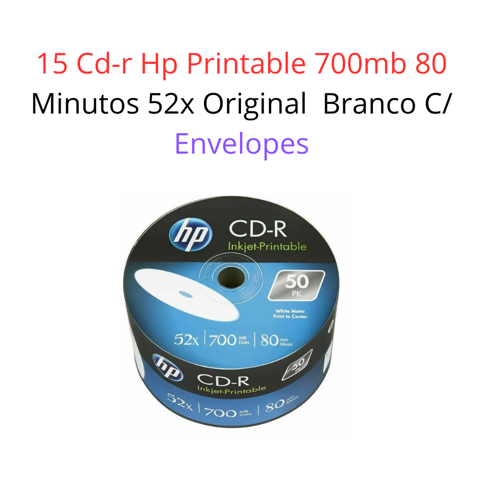 15 Cd-r Hp Printable 700mb 80 Minutos 52x Original  Branco C/ Envelopes