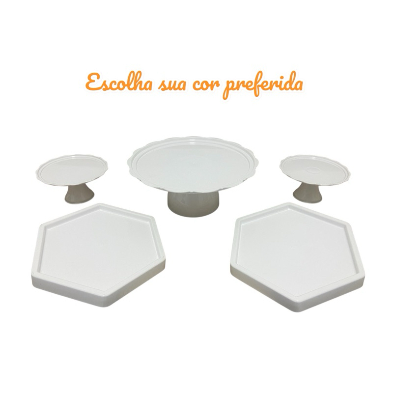 Kit festa , 1 boleira 21 cm , 2 bandejas sextavada 16x16 , 2 mini cup Cake