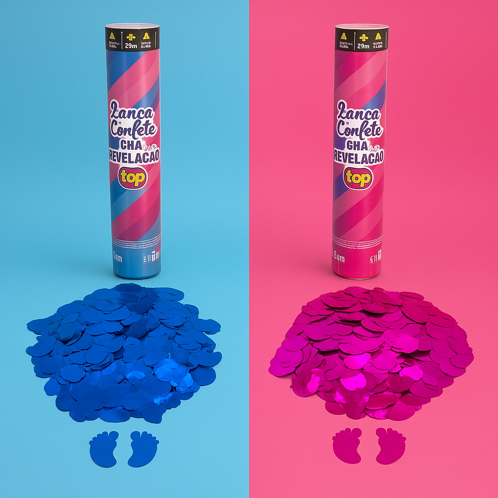 Kit 2 Lança Confetes Chá Revelação Pezinho Bebe Rosa Azul Menina Menino Festas Gestante Eventos em Oferta na Shopee