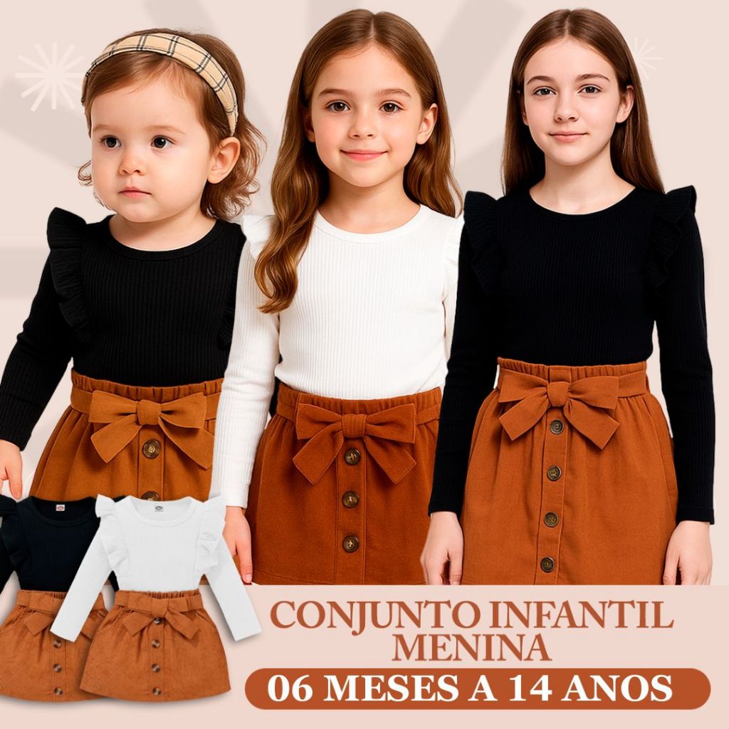 0 ao 14 anos - Roupa Infantil Menina- Conjunto Blogueirinha com saia infantil  - Conjunto de Menina em Oferta na Shopee