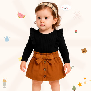 Conjunto Infantil Blusa manga Longa Princesa + Saia Menina Blogueirinha 3 peças Saia + Cinto + Blusa de Manga Bufante