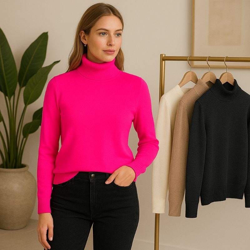 Blusa gola alta de frio de tricô inverno