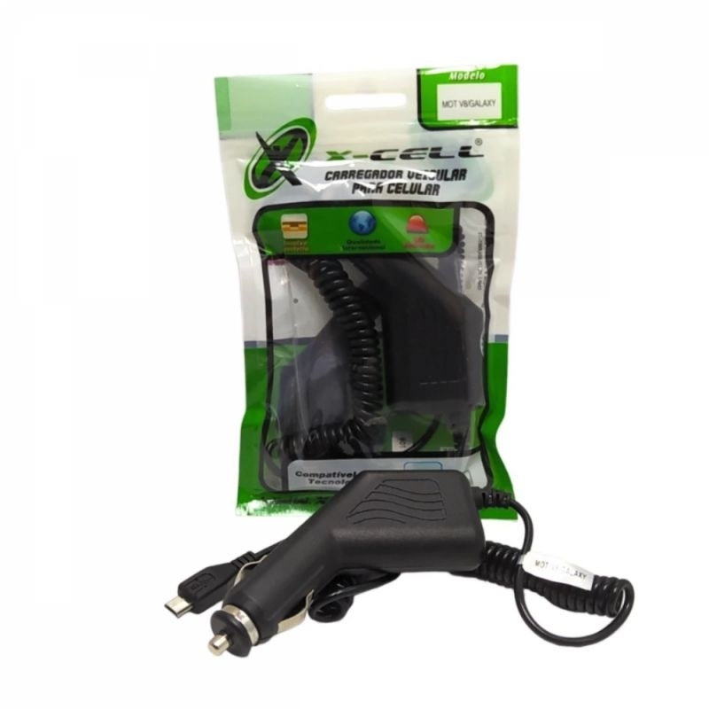 KIT 1/10 Carregador Veicular 12V com Cabo V8 Fixo celular tablet GPS  CX-012-V8