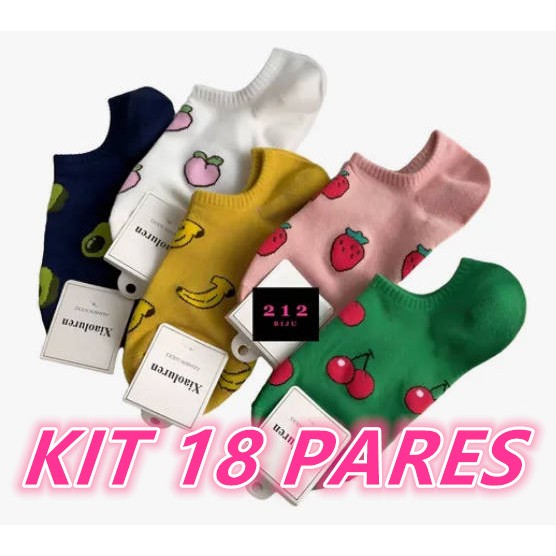 Kit 18/9 Pares Meias Unissex Cano Curto / Soquete Invisivel Algodão Varias Cores 0012