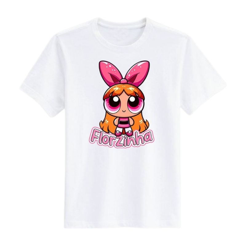 Camiseta camisa estampada Unissex Adulto e Infantil florzinha super poderosa blusa 100% algodão. Envio rápido.