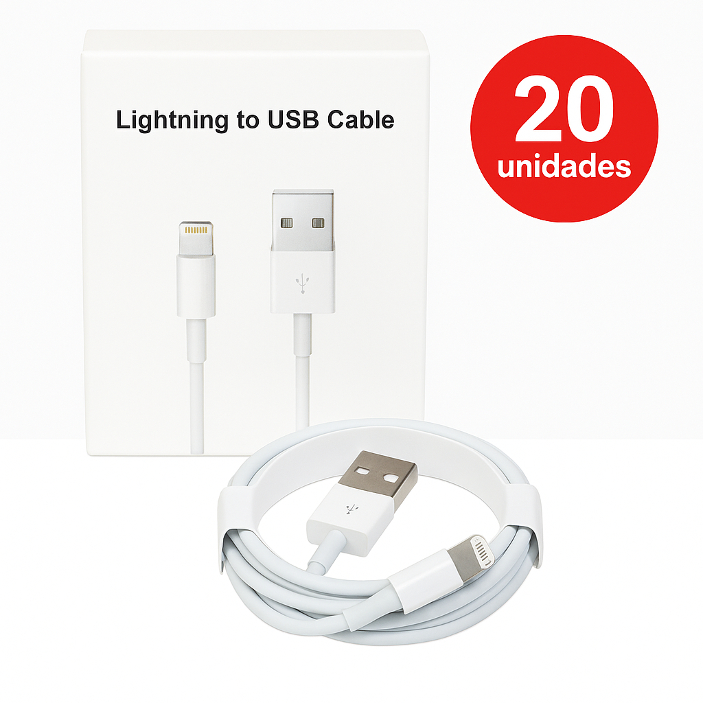 Cabo USB para iPhone ATACADO KIT 20 Lightning 1 Metro Resistente Reforçado Compatível Apple