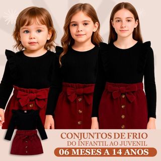 Roupa de Menina 1 ao 14  Para bebê e Juvenil  Moda Blogueira de Inverno Luxo Conjuntos Laço e Babado