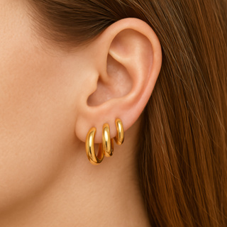 Trio De Argolas Douradas Folheado a Ouro 18K - D France Semijóias em Oferta na Shopee