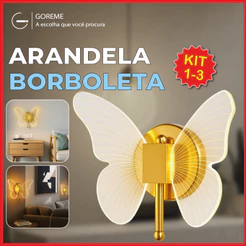 Luminária Arandela Borboleta Dourada LED de Parede 3 Tons de Luz iluminação interna Bivolt