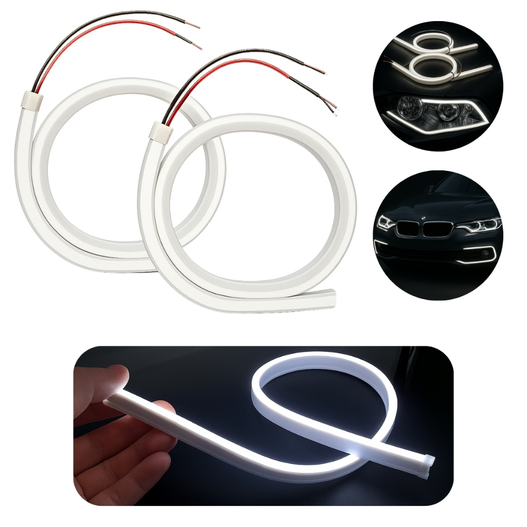 Kit 2 Barras Neon 50cm Led DRL Flexível á Prova d' Água Mangueira Fita Led Neon Flex Branco Frio Silicone Alto Brilho