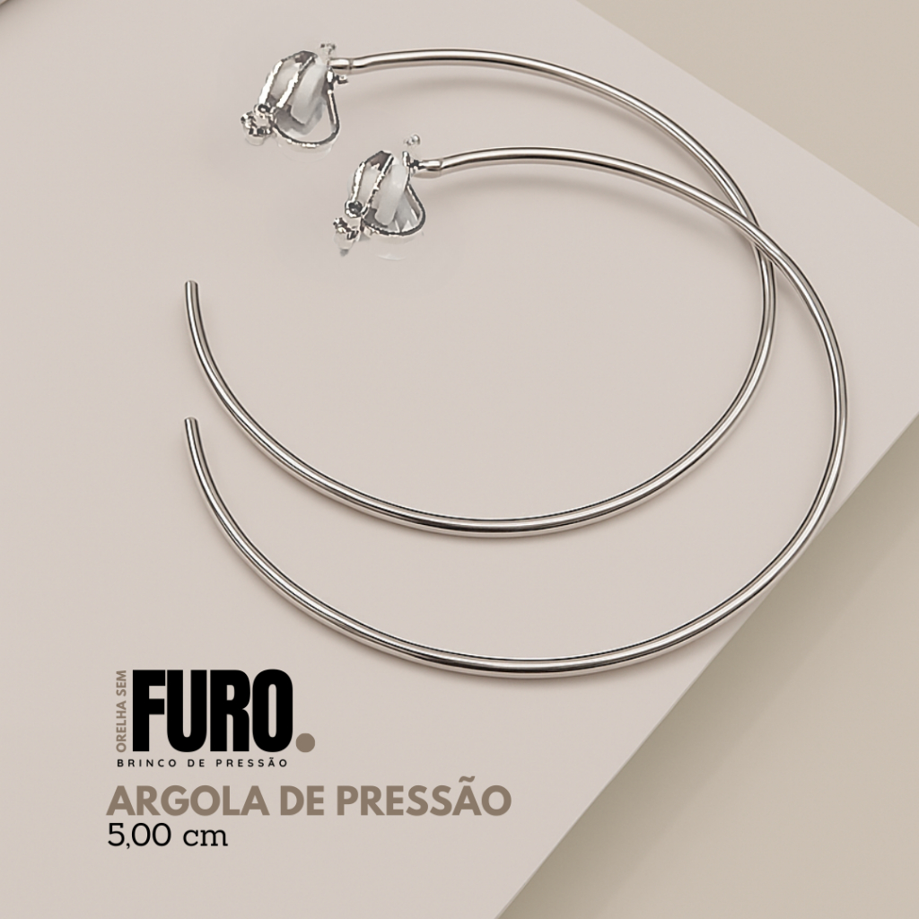 Argola de pressão  - 5,00 cm fina prateado - NÃO PRECISA TER FURO NA ORELHA - PRODUTO BRASILEIRO em Oferta na Shopee