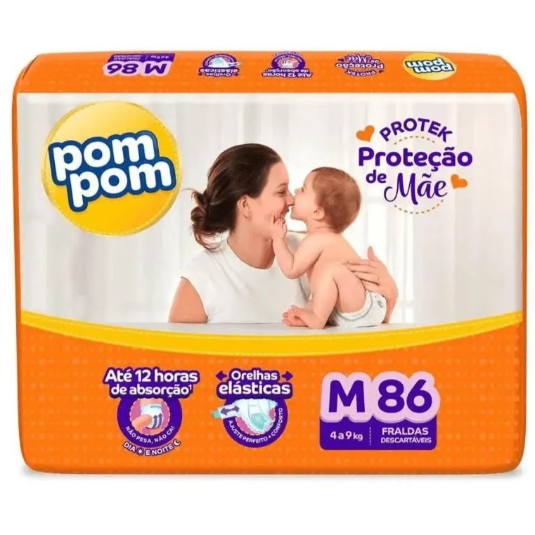 Fralda Pom Pom Protek M 86 fraldas ou G 68 fraldas Proteção de Mãe - Pompom