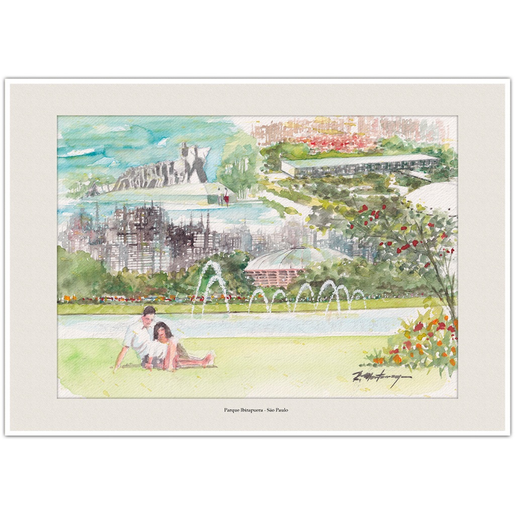 Parque Ibirapuera - São Paulo | Arte em Aquarela para Quadro Decorativo | Decoração Elegante | A4