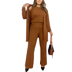 Conjunto Feminino Plus Size De Frio Lanzinha Trio Calça Pantalona Cardigan e Regata