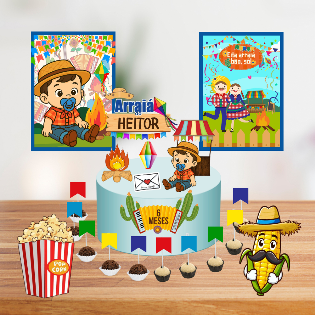 Kit Festa Só Um Bolinho ARRAIÁ FESTA JUNINA MENINO BABY Enviar Nome/Idade IMEDIATAMENTE
