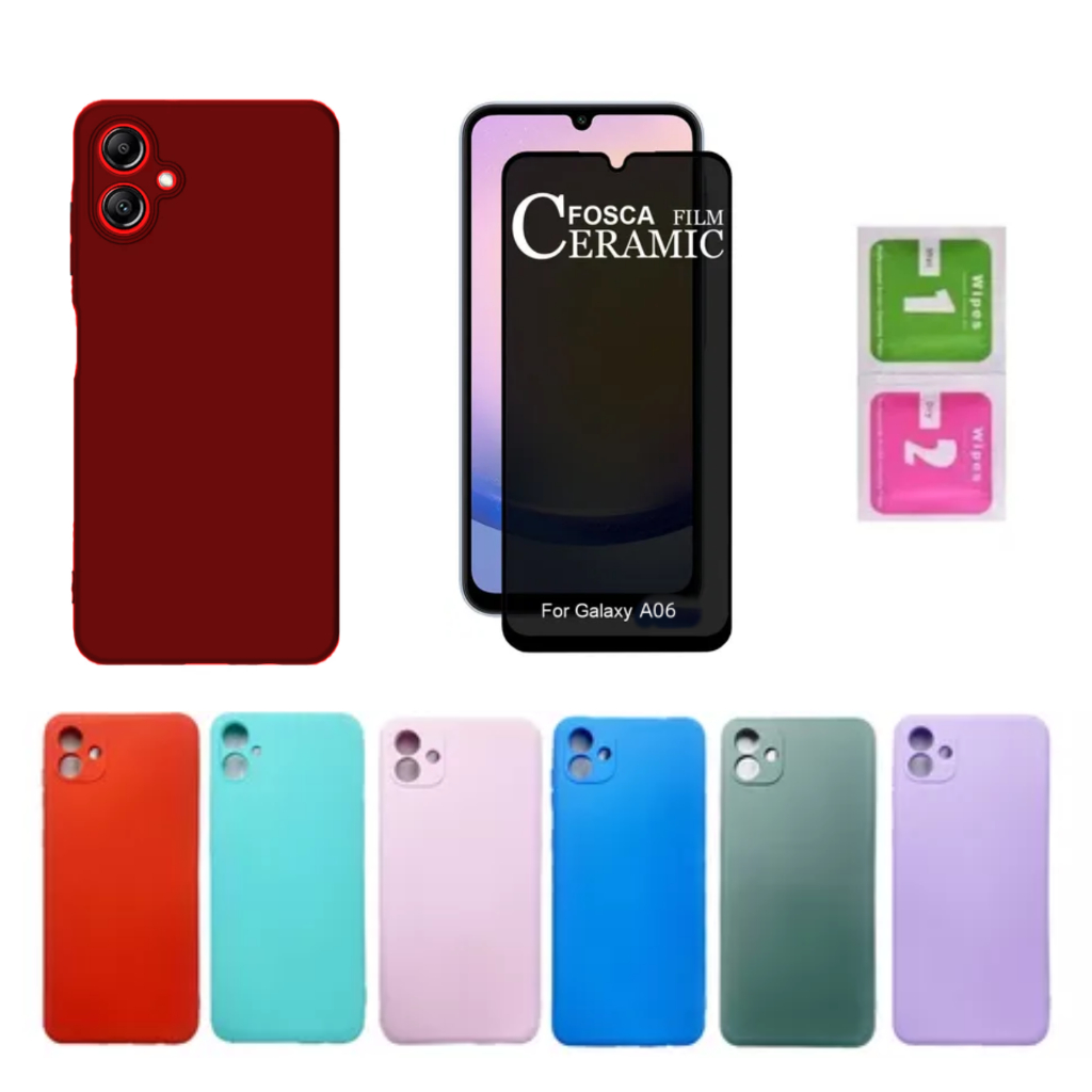 Kit Para Samsung A06 - Película Fosca Privativa + Capa Aveludada Colorida Capinha em Oferta na Shopee