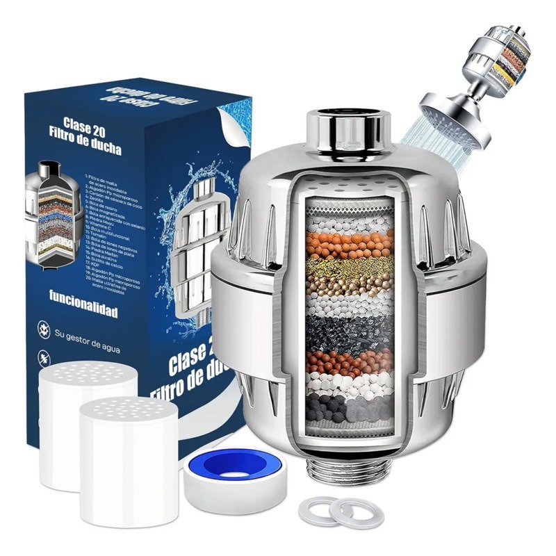 Filtro Anticloro Para Chuveiro E Torneira Cromado De 20 Estágios Água Dura Amaciante Aço Inoxidável Cabeça Com 2 Cartuch em Oferta na Shopee