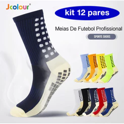 Jcolour Kit 12 Meias Esportivas Masculina Antiderrapante Futebol Algodão Alta qualidade ventila