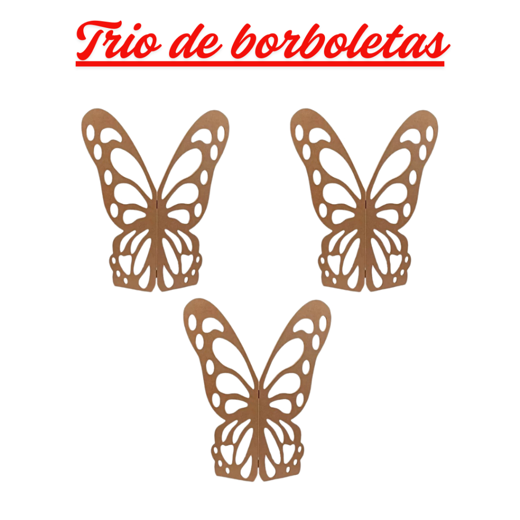 Mini Trio de borboletas em MDF para decoração de festa