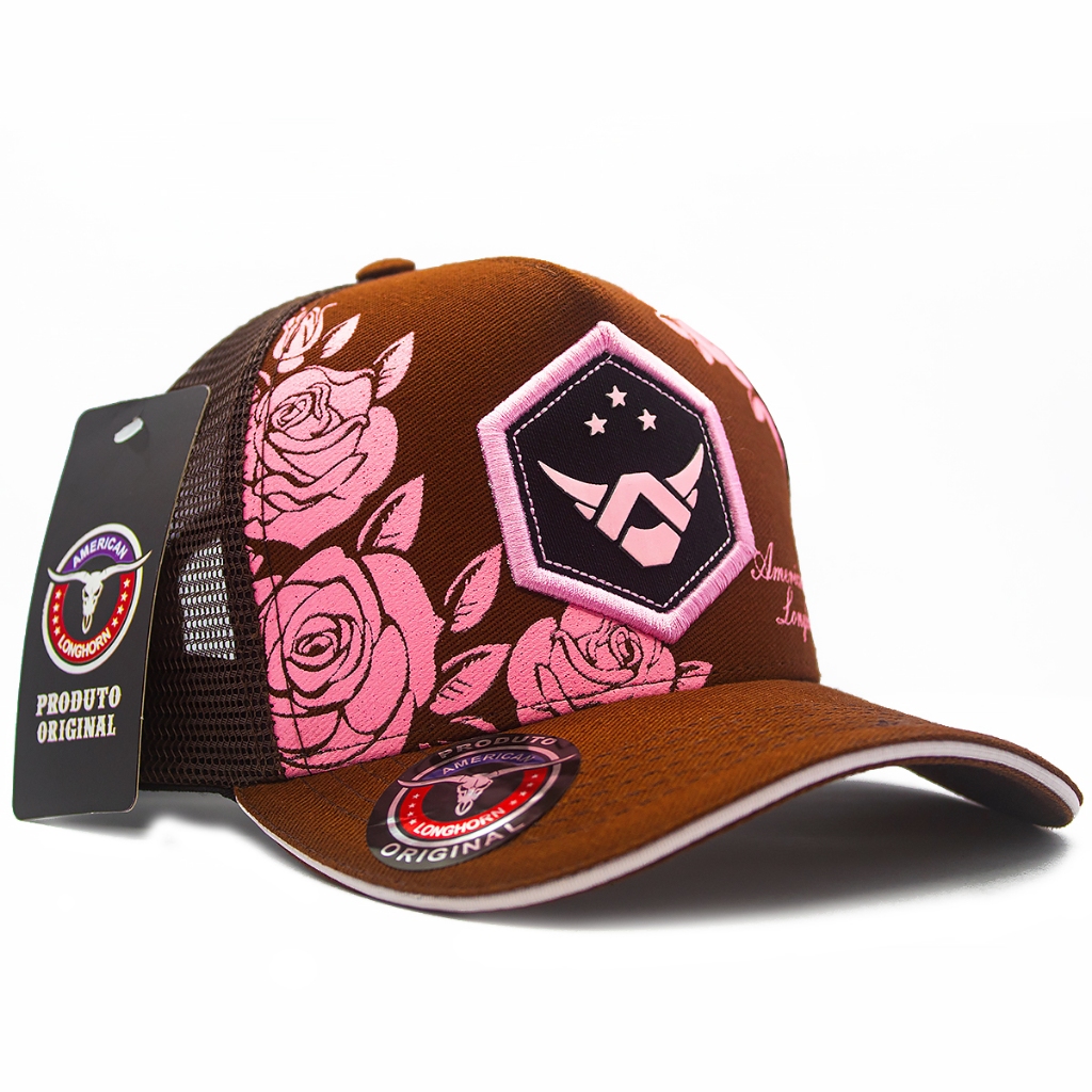 Boné Country Feminino Flor Floral Aba Curva American Longhorn