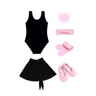 Kit Ballet Infantil 6 Itens (Collant/Saia Preto e Acessórios Rosa) - Completo - Saia Transpassada em Oferta na Shopee