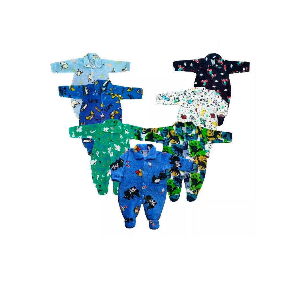 Kit 3 Macacão De Bebê Soft Peluciado Macio Quentinho Inverno Menino