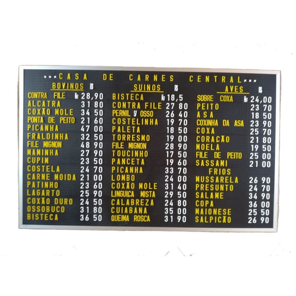 Painel Placa de Preço Com Letra e Número Removível com Moldura Alumínio Açougue Padaria Lanchonete 112x70 em Oferta na Shopee