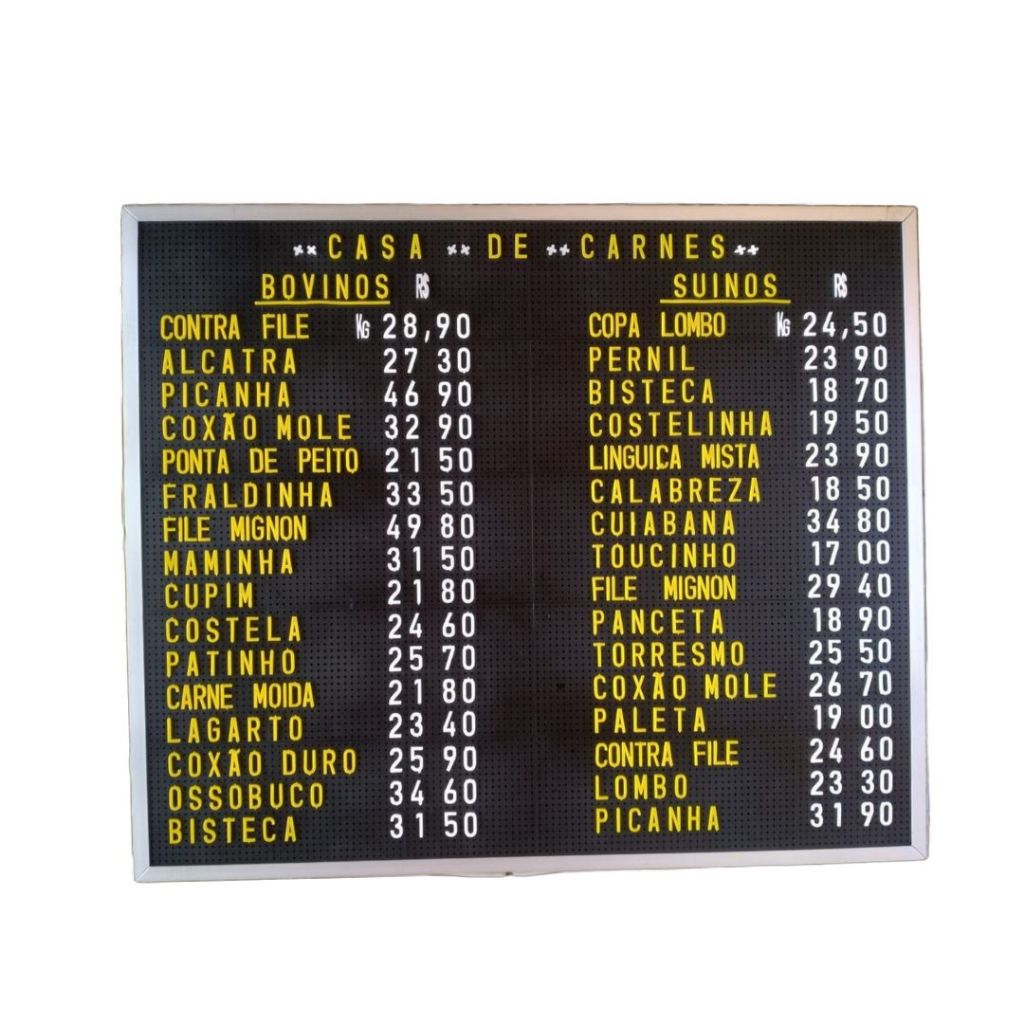 Painel Placa de Preço Com Letra e Número Removível com Moldura Alumínio Açougue Padaria Lanchonete 84x70 em Oferta na Shopee