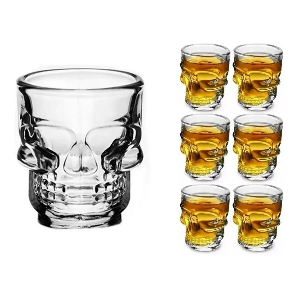 6 Copos Caveira Tequila Shot Dose Whisky Cachaça Vidro 45ml Class Home