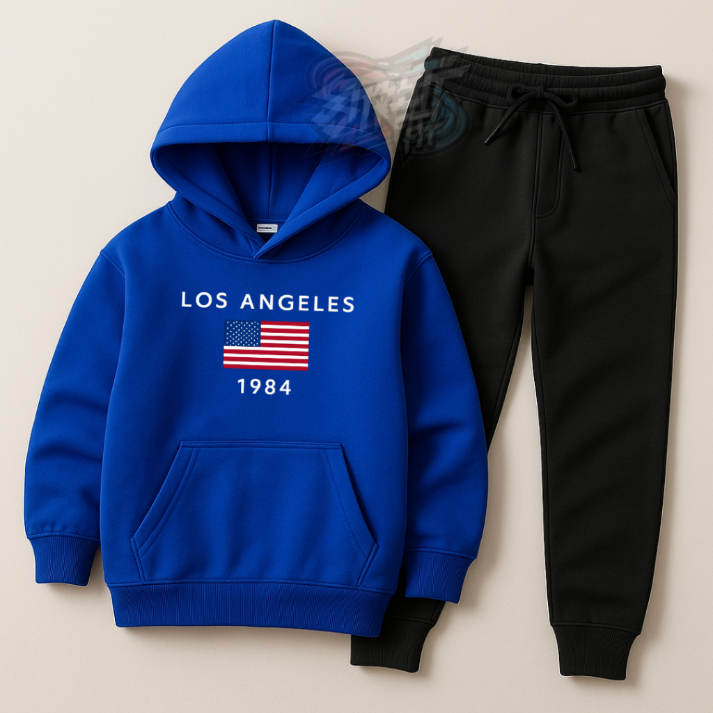 Conjunto Moletom Infantil masculino "Los Angeles" Blusa de Frio Canguru e Calça Flaneladas
