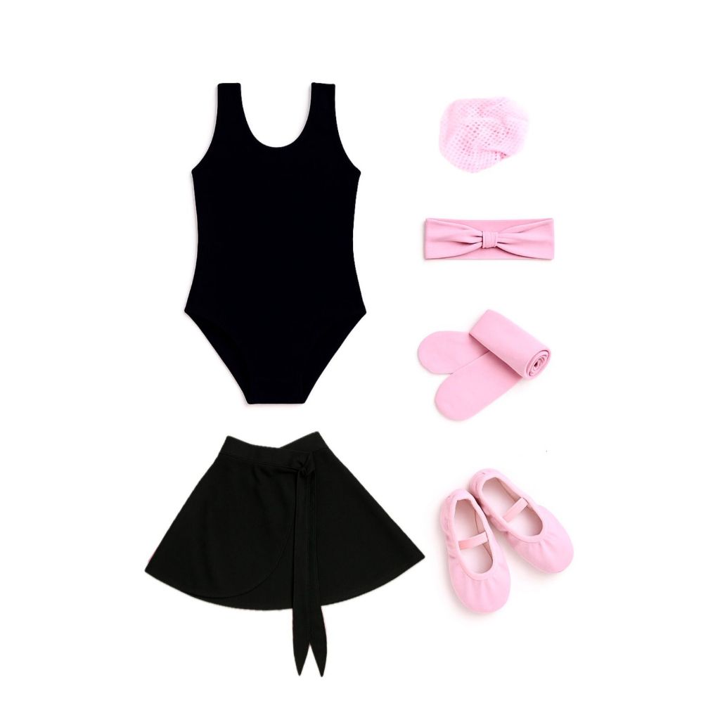 Kit Ballet ADULTO 6 Itens/ Uniforme completo (Collant REGATA (Preto) Saia Transpassada (Preta)  Acessórios ROSA) em Oferta na Shopee