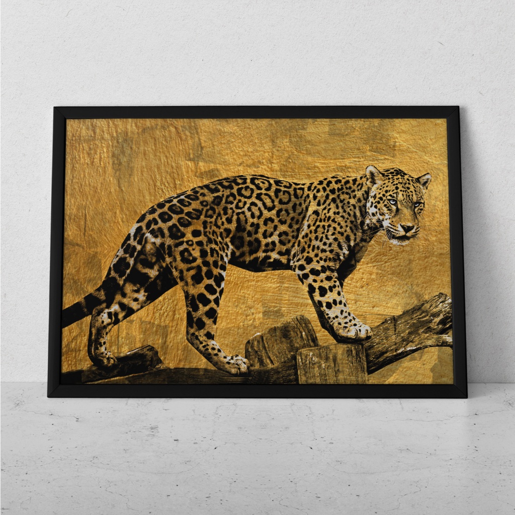 Quadro Decorativo Placa 80x60 mdf alta resolução full hd Pintura Onça Pintada Pantanal sala quarto escritório