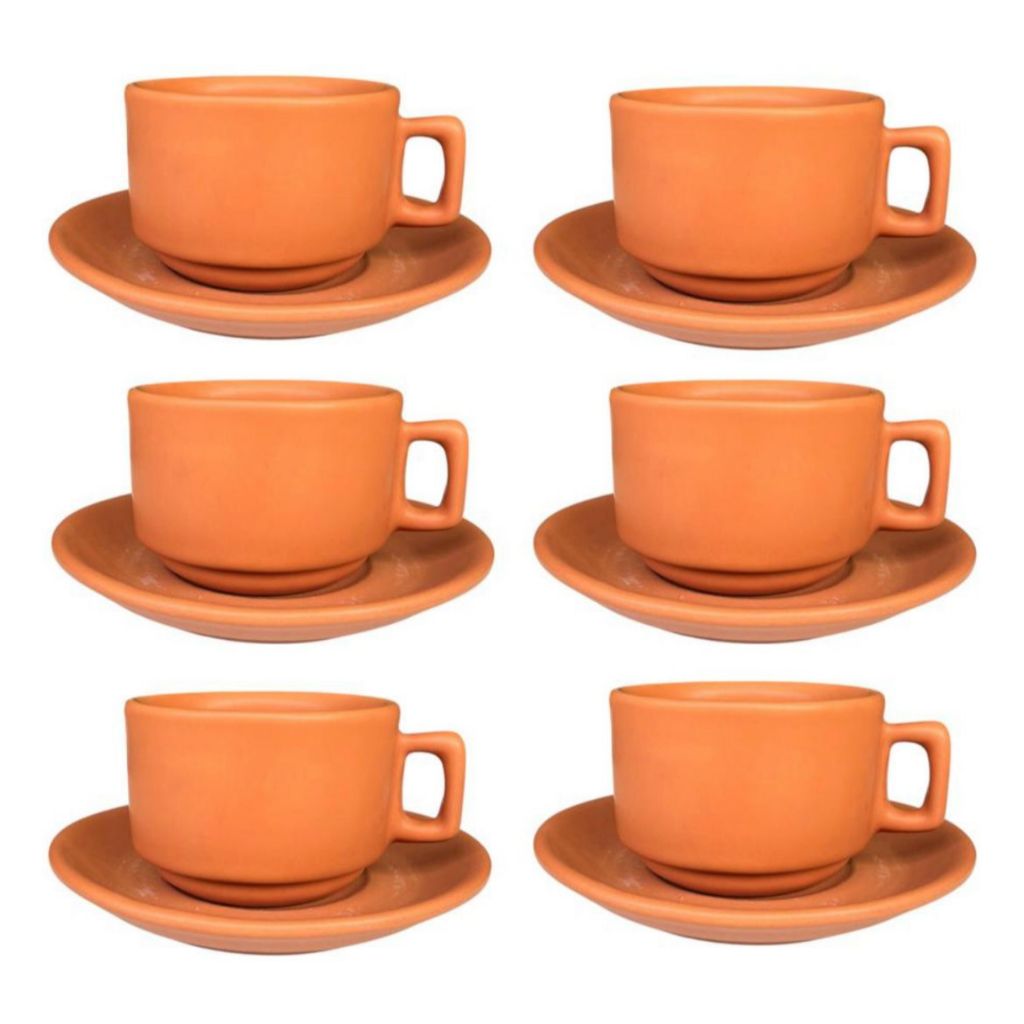 Kit Xícara de Chá 200ml Terracota Matte Cerâmica Rústica 4-6 Peças