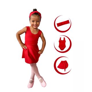 Kit Ballet 3 Itens / Faixinha + Collant REGATA + Saia Transpassada (Infantil) - VERMELHO em Oferta na Shopee