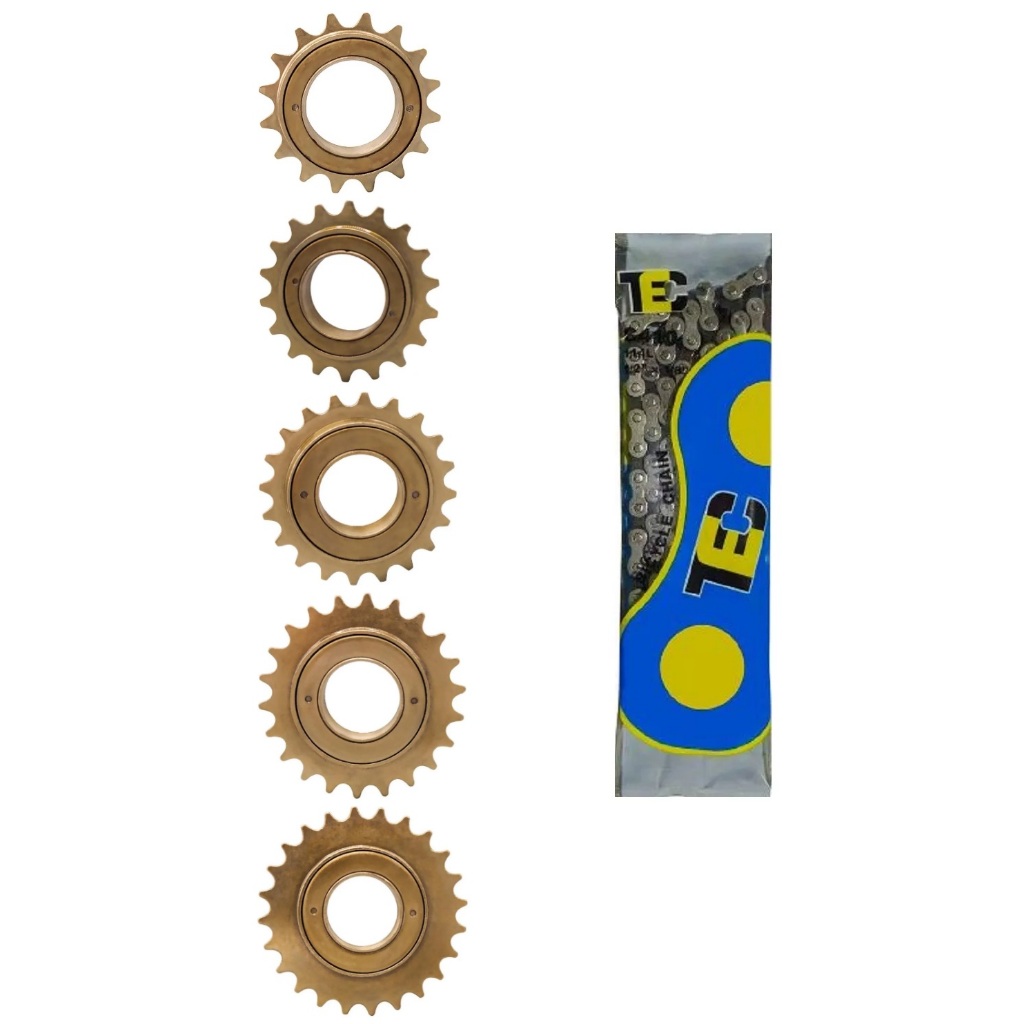 Catraca Roda Livre 16/18/20/22/24 Dentes Esferada Dourada + Corrente Tec Grossa Bike Sem Marcha