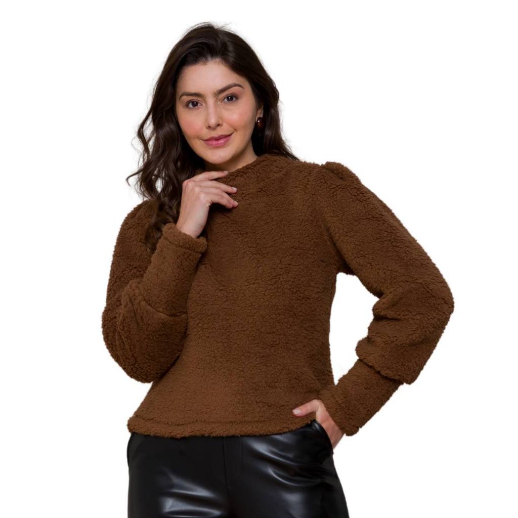 Blusão Casaco Dupla Face Inverno Feminino Manga Longa Quentinho Teddy
