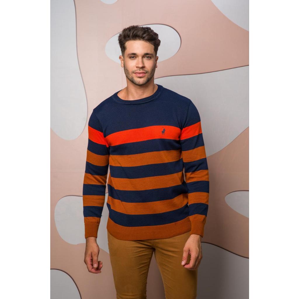 Suéter Masculino Listrado em Tricot Quentinho Estiloso