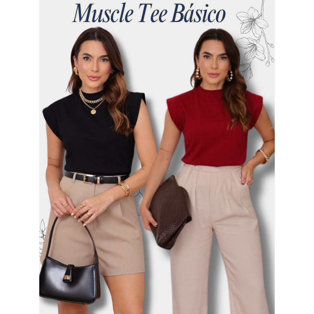 Camisa Muscle Tee Básica Preta Detalhe Lateral Discreta Confortável Estilosa 96% Algodão 4% Elastano