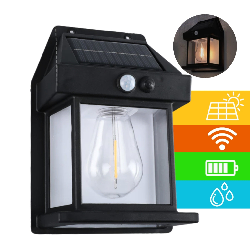 Arandela Luminaria Externa com Sensor de Movimento Sem Fio Carregamento Placa Solar