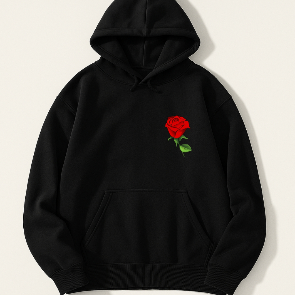 Moletom Canguru Blusa De Frio Rosa Vermelha Flor Minimalista Unissex Confortavel Algodão