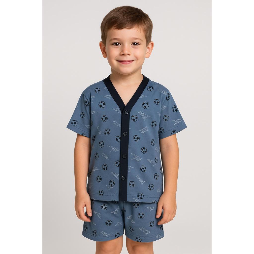 Pijama Infantil Com Botões estilo americano aberto manga curta e short